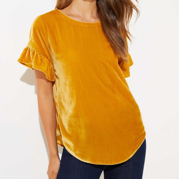 LOFT Yellow Velvet Ruffle Cuff Top - Picture 1 of 6